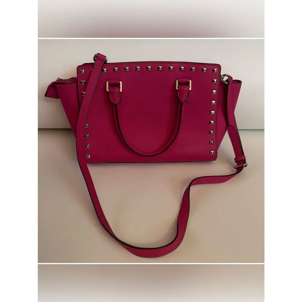 Michael Kors Selma Studded Saffiano Leather Satchel in Focaccia